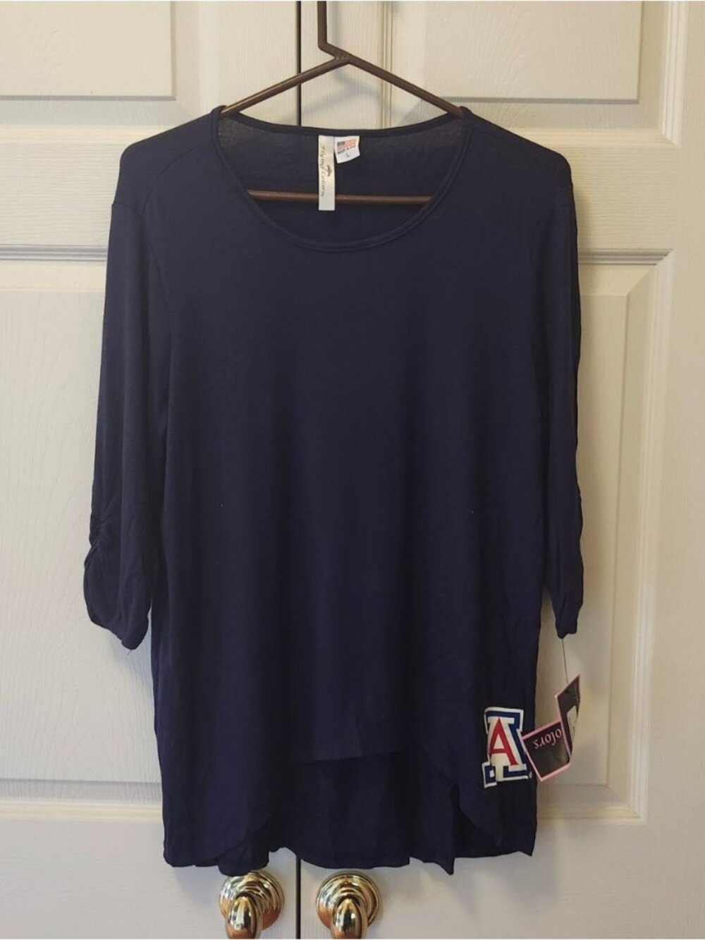 New Women Flying Colors Arizona Wildcats Navy Hi-Lo Tee Scrunch Sleeve Size XL